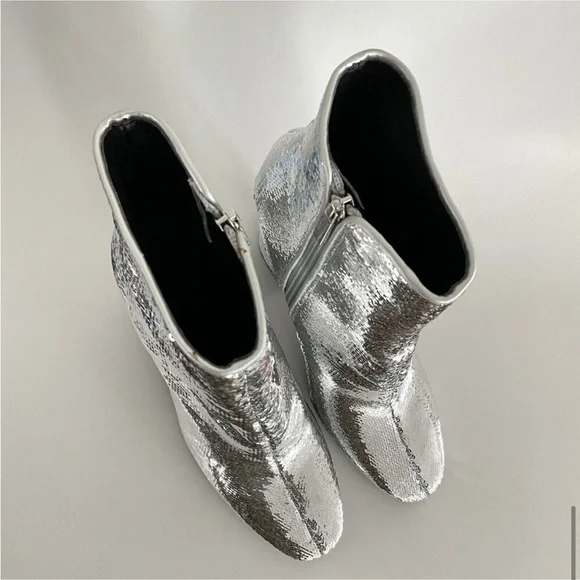 Kendall + Kylie Bootie Silver Sequin Haedyns Square-toe Ankle Boots - Picture 3 of 11
